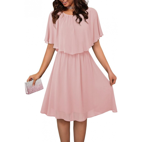 Элегантное платье с оборками и шифоновым накидом для вечеринок и торжеств