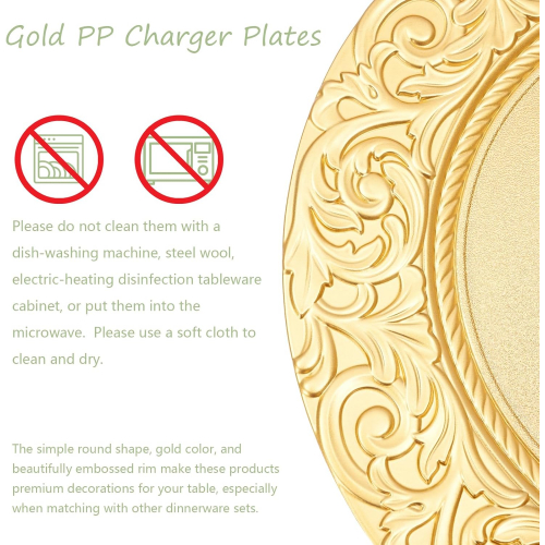 Декоративная подстановочная тарелка с рельефным краем и золотым кантом — многоразовая, износостойкая, стильная