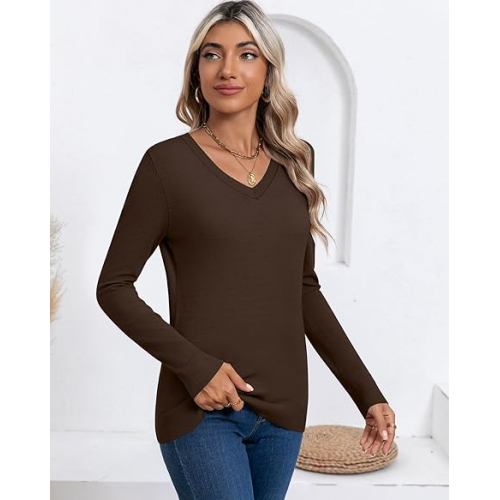 Женский легкий вязаный свитер с V-образным вырезом, длинными рукавами и однотонным дизайном