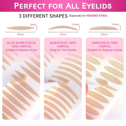 FENVIRN Водостойкие лифтинг-стикеры для век | 480 полосок, 3 формы, невидимые полоски для подтяжки нависшего века