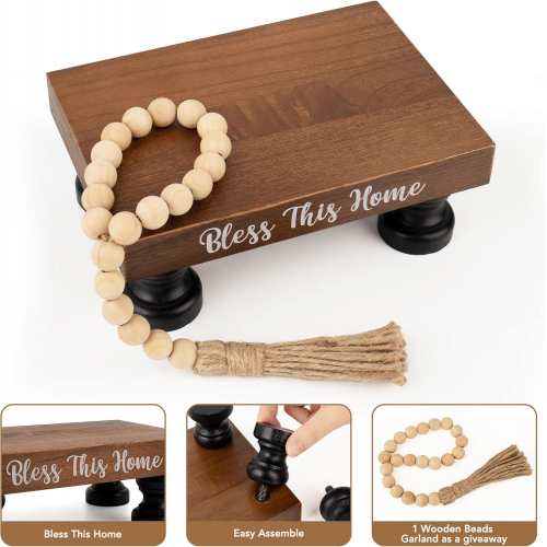 Декоративная подставка из дерева «Bless This Home» — универсальный органайзер в стиле модерн и рустик для кухни, ванной и дома