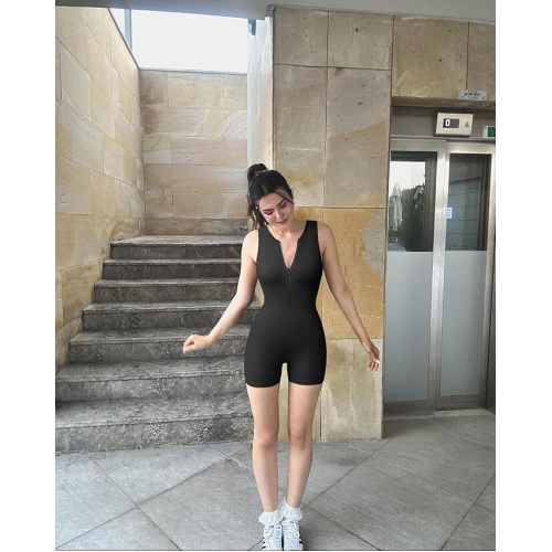 Женские комбинезоны для йоги Тренировочные комбинезоны без рукавов на молнии спереди 