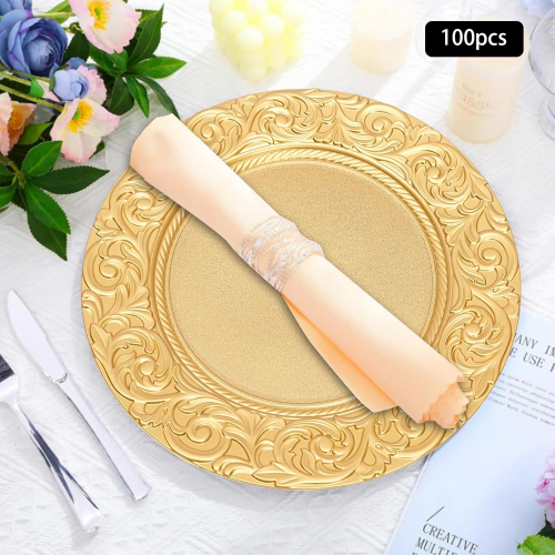 Декоративная подстановочная тарелка с рельефным краем и золотым кантом — многоразовая, износостойкая, стильная