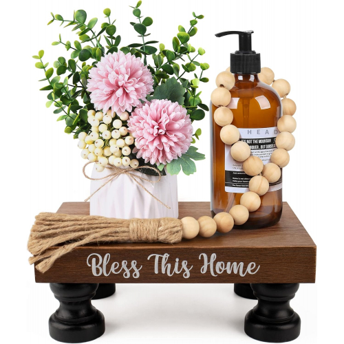 Декоративная подставка из дерева «Bless This Home» — универсальный органайзер в стиле модерн и рустик для кухни, ванной и дома
