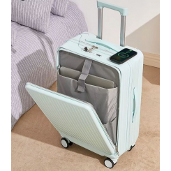 Стильный бирюзовый чемодан для ручной клади с USB-зарядкой и подстаканником