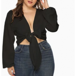 Женская кофта с длинным рукавом и завязками спереди