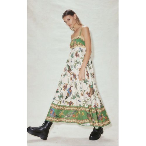 Платье макси с птичьим принтом и карманами