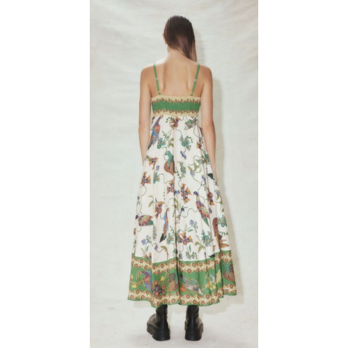 Платье макси с птичьим принтом и карманами