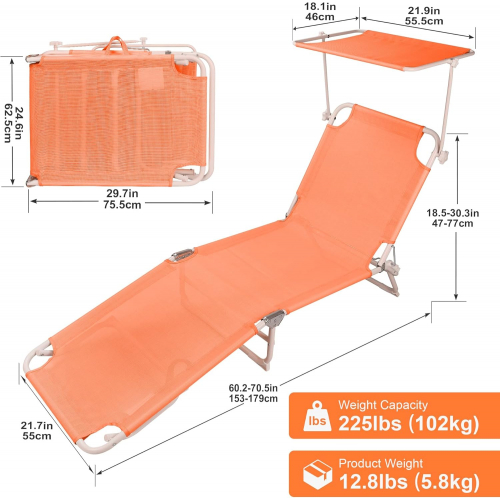 Раскладной пляжный шезлонг с регулируемым солнцезащитным козырьком Northroad