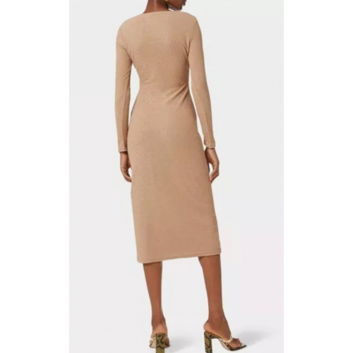 Платье с квадратным вырезом и отделкой в ​​рубчик шоколадного цвета