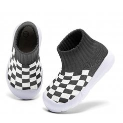Детские носки-кеды с противоскользящей подошвой, серый клетчатый принт