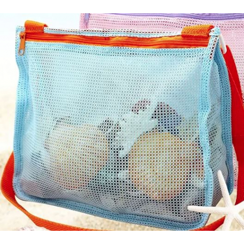 Сетчатая пляжная сумка с регулируемыми лямками — складная, лёгкая и быстросохнущая, универсальный аксессуар для отдыха (голубая)