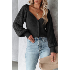 Черный кардиган с фигурным вырезом и объемным рукавом