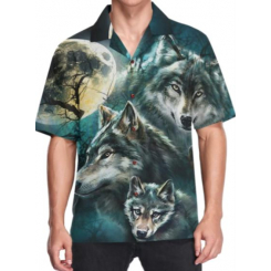 Мужская рубашка в стиле аниме с волком — повседневная рубашка