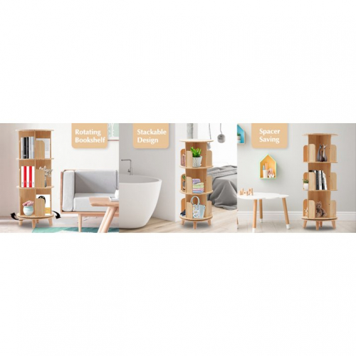 Fichiouy Wood 2-х уровневая напольная вращающаяся на 360 градусов книжная полка для спальни, гостиной, офиса