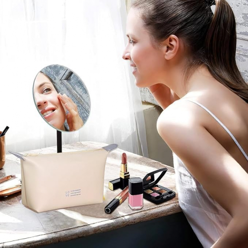 Универсальная косметичка-органайзер в стильных конфетных оттенках, 22×20 см, бежевая