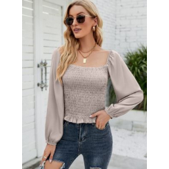 Женская шифоновая блузка с квадратным воротником и длинным рукавом