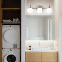 Современные настенные светильники с матовым стеклом и никелевым покрытием — для ванной, кухни, прихожей, зеркальных шкафов и других помещений