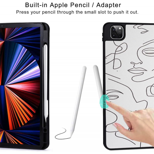 Чехол с держателем для Apple Pencil и автопробуждением для iPad Pro 12,9″ (модели 2018–2022), с мягкой силиконовой основой и художественным принтом