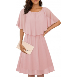 Элегантное платье с оборками и шифоновым накидом для вечеринок и торжеств