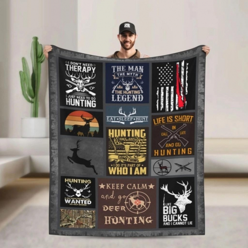 Флисовый плед с тематикой охоты и рыбалки — антискатывающийся фланель