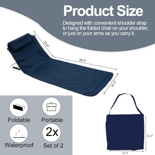 Складной пляжный шезлонг с регулируемой спинкой и карманом