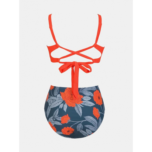 Женский купальник с завышенной талией и перекрещенным вырезом сзади