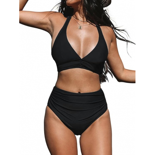 Элегантный двухчастный купальник CUPSHE с рюшами и высокой талией — стильное решение для пляжа