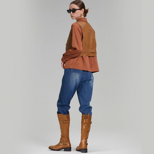 Женские сапоги Rolda с молнией и пряжкой, веганская кожа, высота до колена, каблук 3,8 см