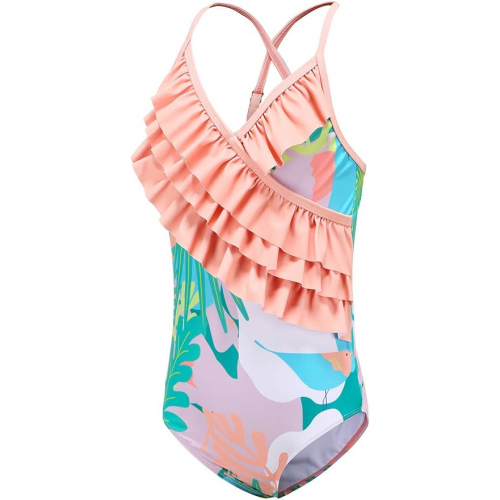 Детский слитный купальник для девочек с защитой от солнца и тропическим принтом