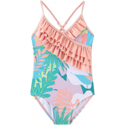 Детский слитный купальник для девочек с защитой от солнца и тропическим принтом