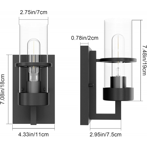 Настенный светильник в черном матовом корпусе с прозрачным плафоном