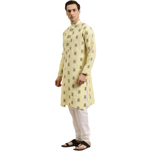 Мужская курта с принтом из хлопка, с воротником-stand и рукавами 3/4