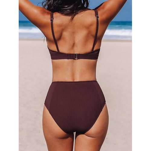 Стильный двухчастный купальник CUPSHE для женщин с высокой талией, V-образным вырезом, регулируемыми бретелями и застежкой на спине — комфорт и яркий стиль для пляжа.