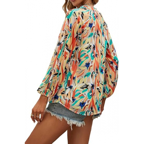 Женская блузка с V-образным вырезом, длинными рукавами