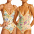 Винтажный двусторонний слитный купальник с цветочным принтом, регулируемыми бретелями, моделирующий живот и с квадратным вырезом для элегантного и скромного пляжного образа.