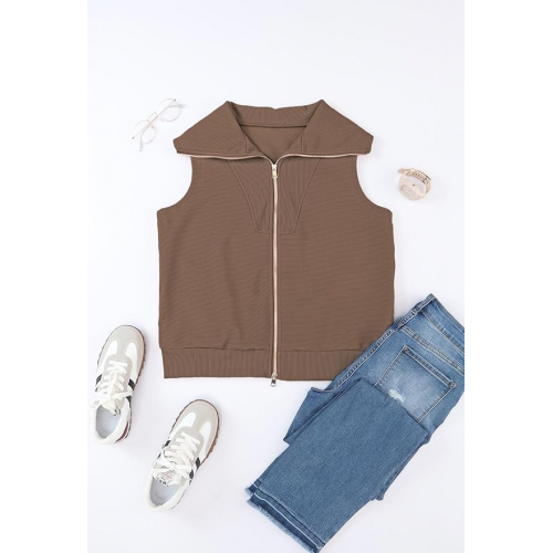 Женская ребристая толстовка без рукавов с воротником-молнией