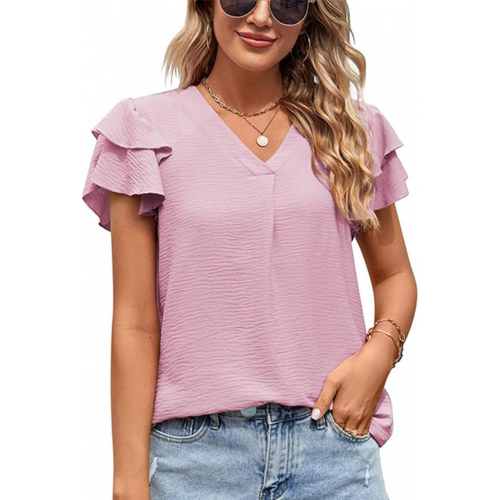 Женский свободный топ в однотонном цвете с рюшами на рукавах — удобная повседневная блузка для ежедневных прогулок и отдыха