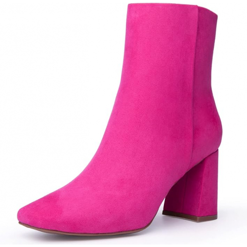 Женские замшевые ботильоны JORYA с квадратным носком, боковой молнией и устойчивым каблуком