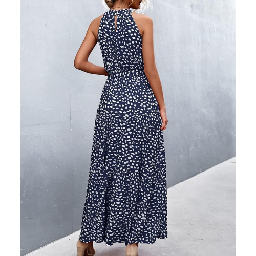 Длинное женское платье с принтом и поясом