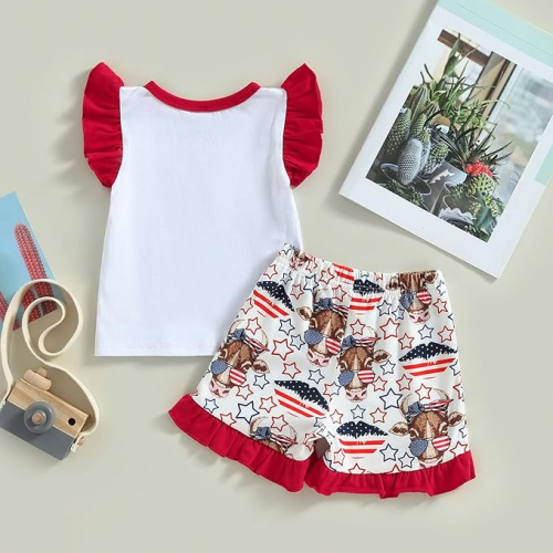 Детский комплект для девочки – модный наряд из 2 предметов с принтом американского флага