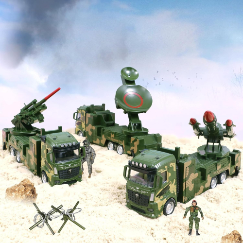 Набор из 3 металлических военных машин: пусковая установка, радиолокационная машина и зенитная установка, инерционные, с подвижными частями, для мальчиков от 3 лет