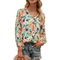 Женская блузка с V-образным вырезом, длинными рукавами