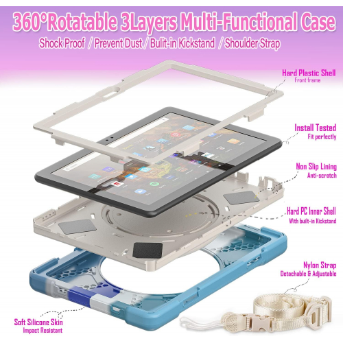 Противоударный чехол с поворотной подставкой и ремнём для планшета Amazon Fire HD 10  (11-е поколение, 2021, совместим с 2023)