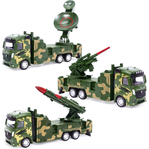 Набор из 3 металлических военных машин: пусковая установка, радиолокационная машина и зенитная установка, инерционные, с подвижными частями, для мальчиков от 3 лет