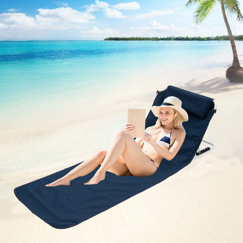 Складной пляжный шезлонг с регулируемой спинкой и карманом