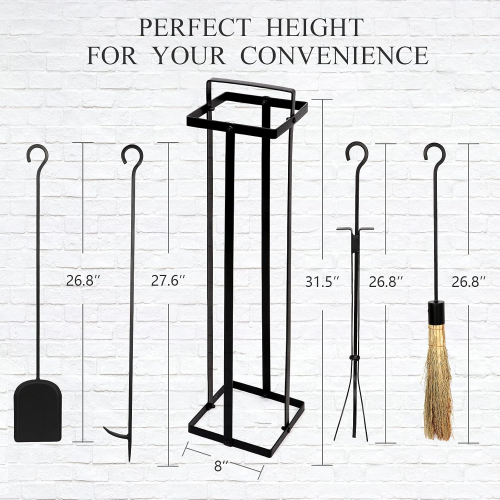 Набор каминных аксессуаров из кованого железа с щёткой из натуральной кукурузной соломы — 5 предметов