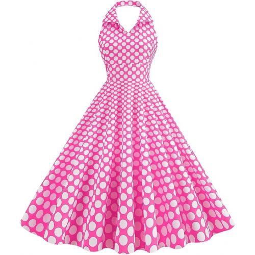 Ретро-платье в горошек с открытыми плечами и силуэтом клёш