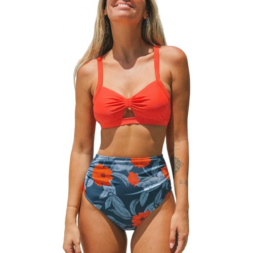 Женский купальник с завышенной талией и перекрещенным вырезом сзади