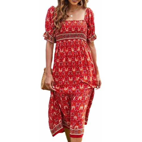 Летнее бохо-миди платье с рюшами и цветочным принтом — легкое и элегантное для пляжа и прогулок